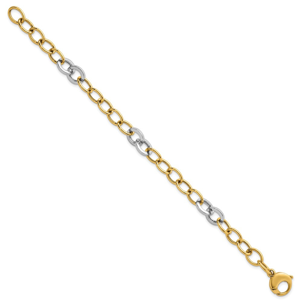 14K Two-Tone Gold Two-tone Polished 9.75mm Fancy Circle Cable Chain 7.5 Inch Bracelet