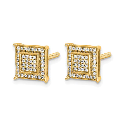 14K Yellow Gold 1/4 carat Diamond Double Square Bezel Screwback Post Earrings