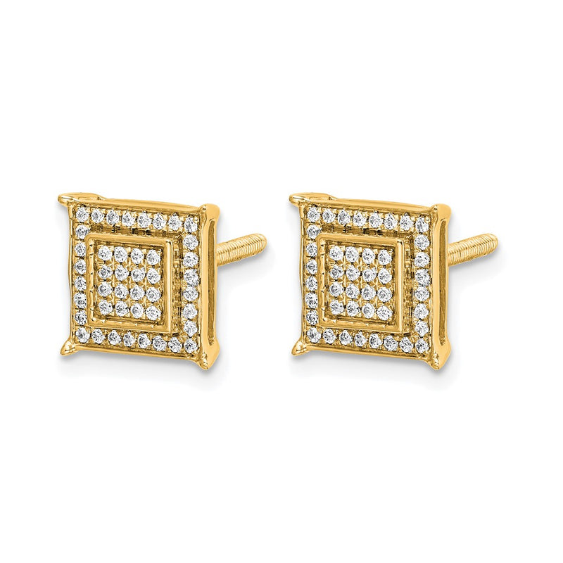 14K Yellow Gold 1/4 carat Diamond Double Square Bezel Screwback Post Earrings