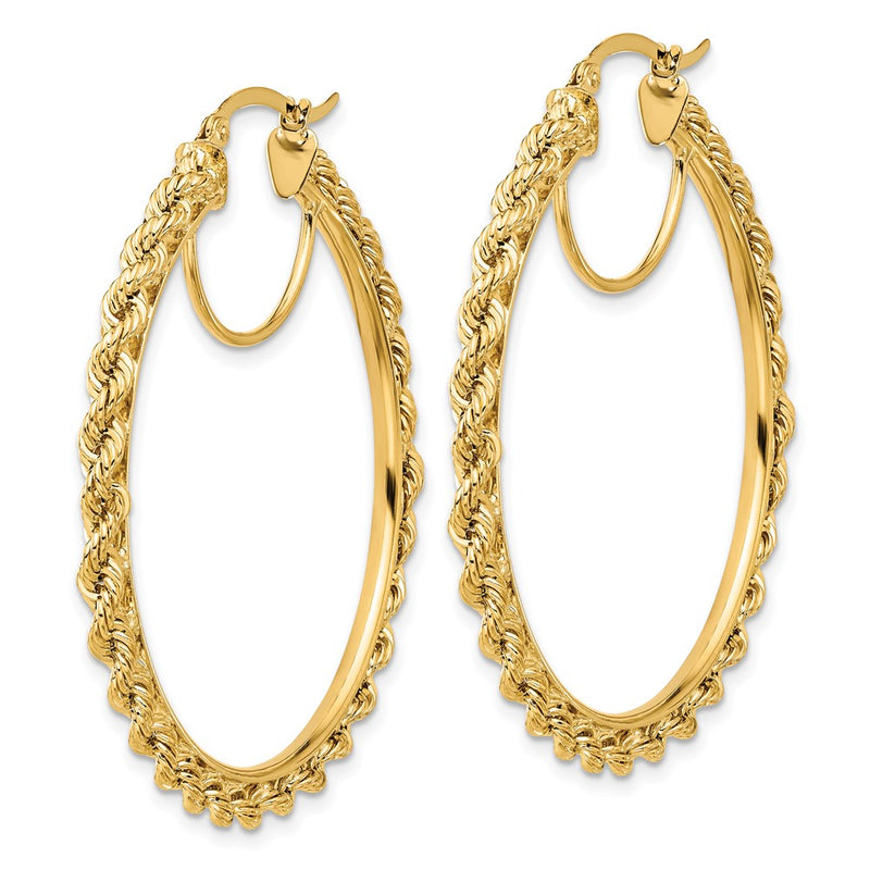 14K Yellow Gold Polished and D/C Rope 2.95mm Hoop Earrings