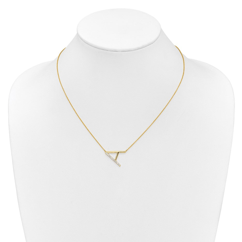14K Yellow Gold Sideways Diamond Initial A 18 Inch Necklace