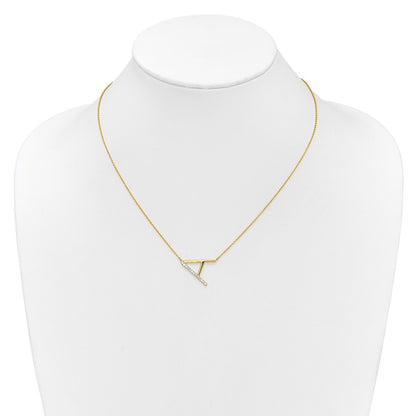 14K Yellow Gold Sideways Diamond Initial A 18 Inch Necklace