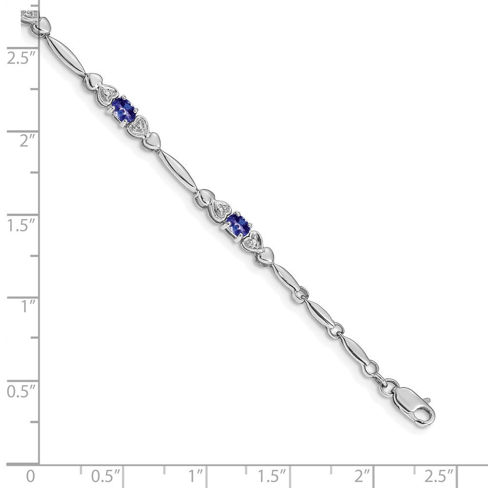 14K White Gold Complete Diamond and Oval Tanzanite Heart Design 7 Inch Bracelet