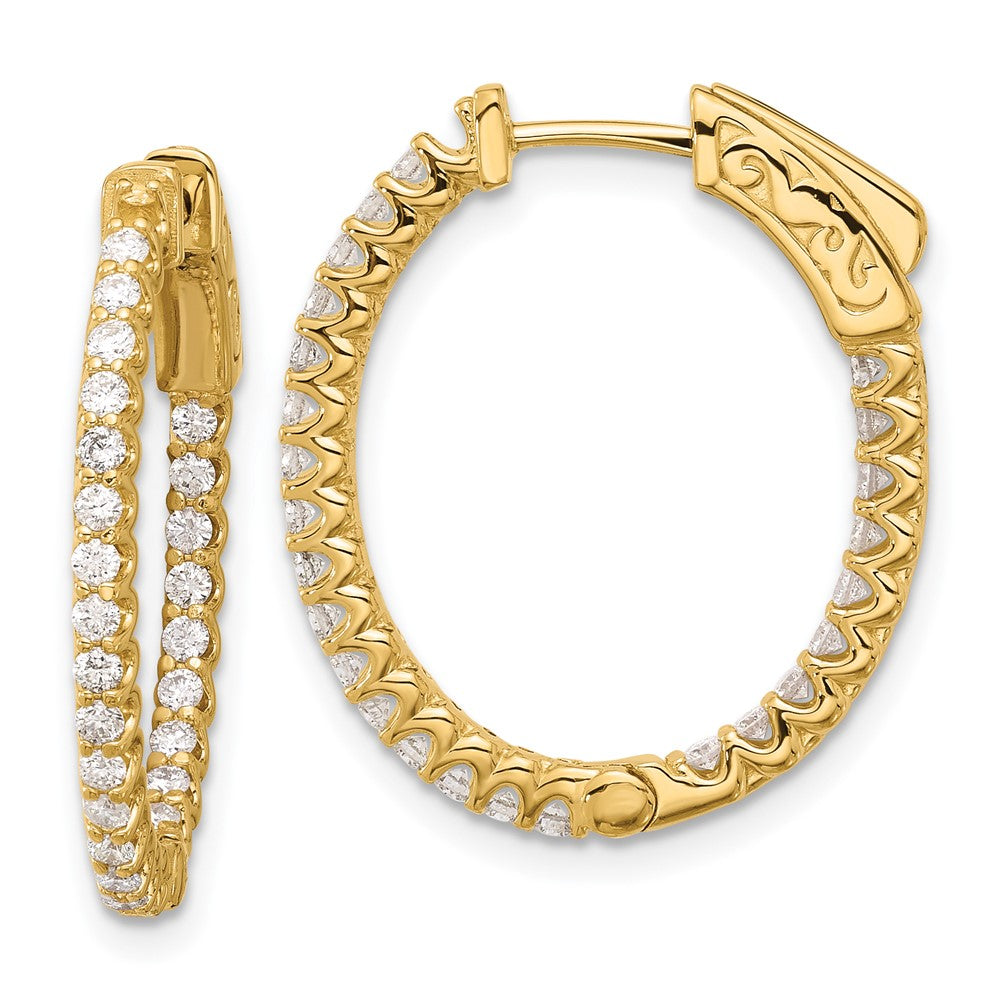 14K Yellow Gold .78 carat Diamond In/Out Oval Hoop w/Safety Clasp Earrings
