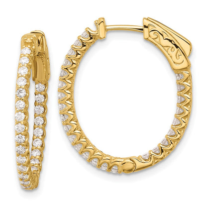 14K Yellow Gold .78 carat Diamond In/Out Oval Hoop w/Safety Clasp Earrings
