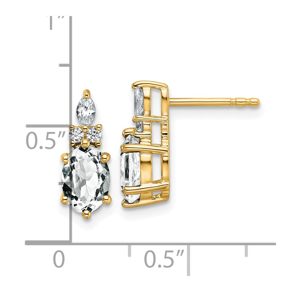 14K Yellow Gold Diamond and 7x5 Oval April/ Topaz Post Earrings