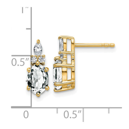 14K Yellow Gold Diamond and 7x5 Oval April/ Topaz Post Earrings