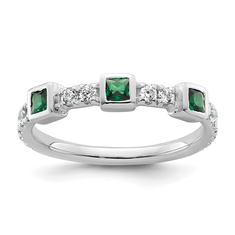 14K White Gold Polished Diamond and Emerald Fashion Ring