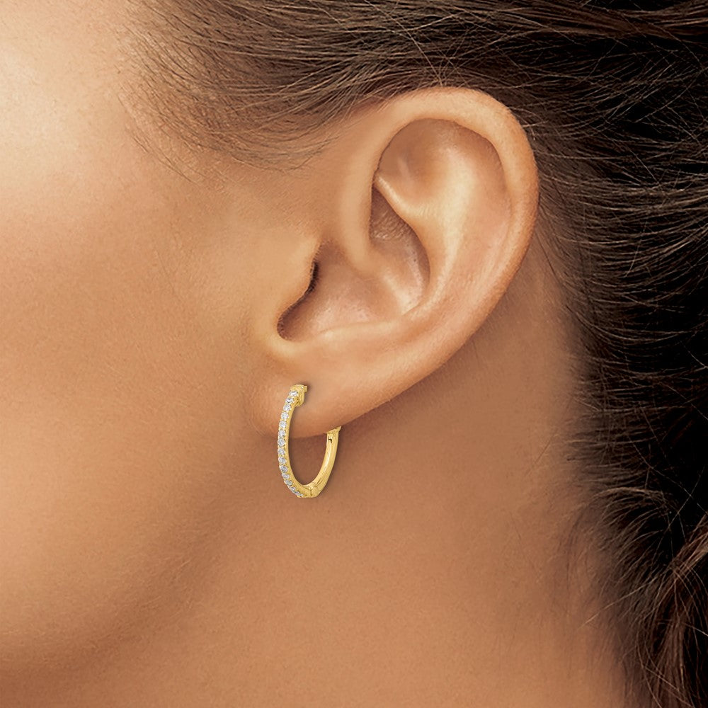 14K Yellow Gold .24 carat Diamond Round Hoop w/Safety Clasp Earrings