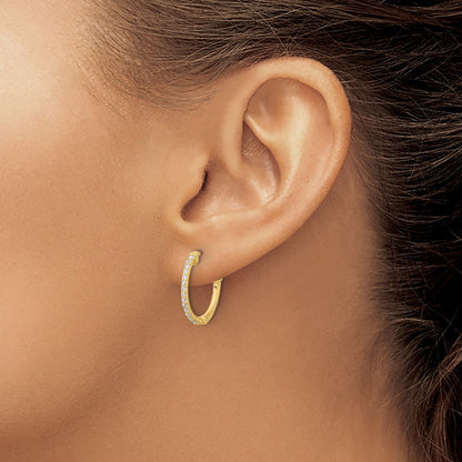 14K Yellow Gold .24 carat Diamond Round Hoop w/Safety Clasp Earrings