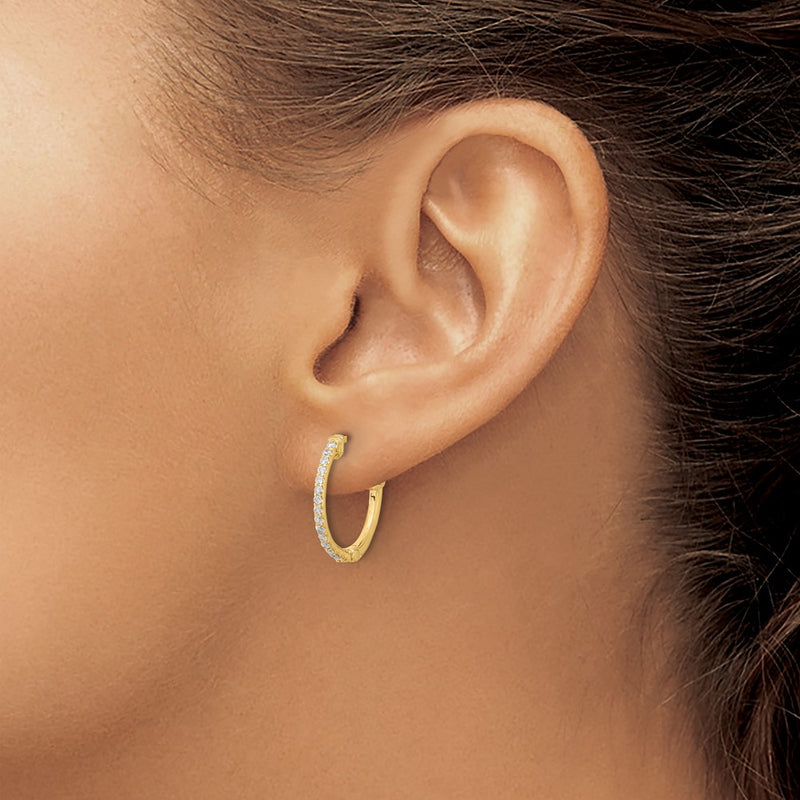 14K Yellow Gold .24 carat Diamond Round Hoop w/Safety Clasp Earrings