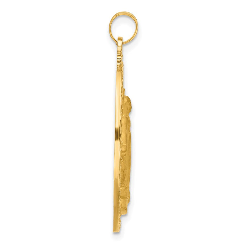 14K Yellow Gold Polished and Satin Solid Miraculous Medal Oval Pendant