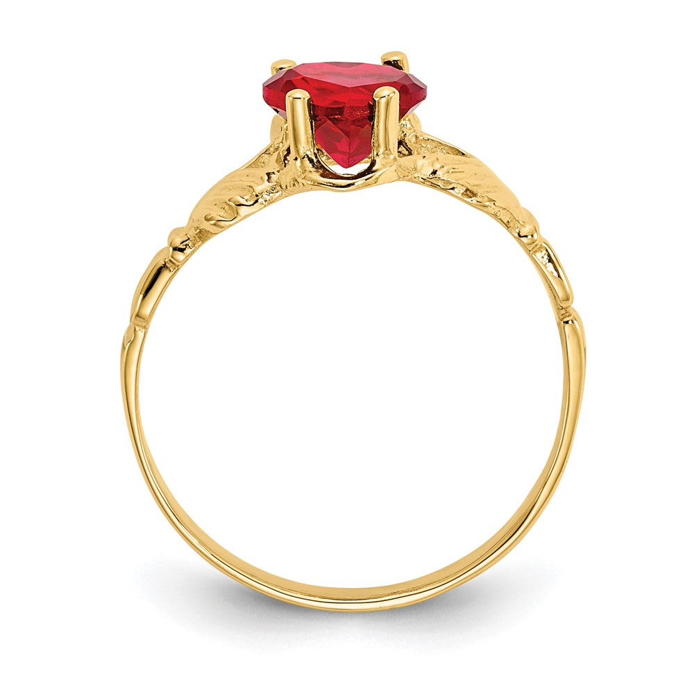 14K Yellow Gold July CZ Heart Birthstone Claddagh Ring