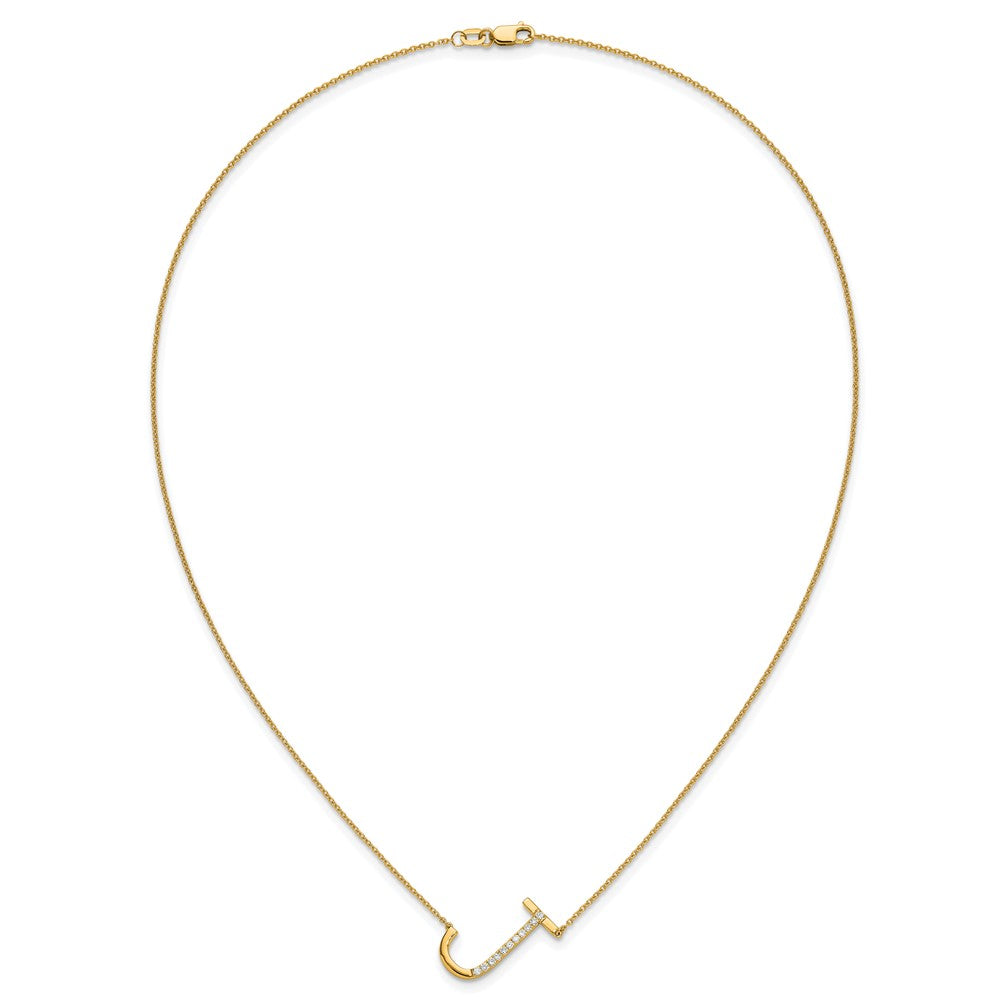 14K Yellow Gold Sideways Diamond Initial J 18 Inch Necklace