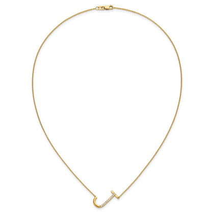 14K Yellow Gold Sideways Diamond Initial J 18 Inch Necklace