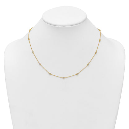 14K Yellow Gold Complete 3/8 carat Bezel-set Diamond and Cable Chain 15-Station 18 Inch Necklace