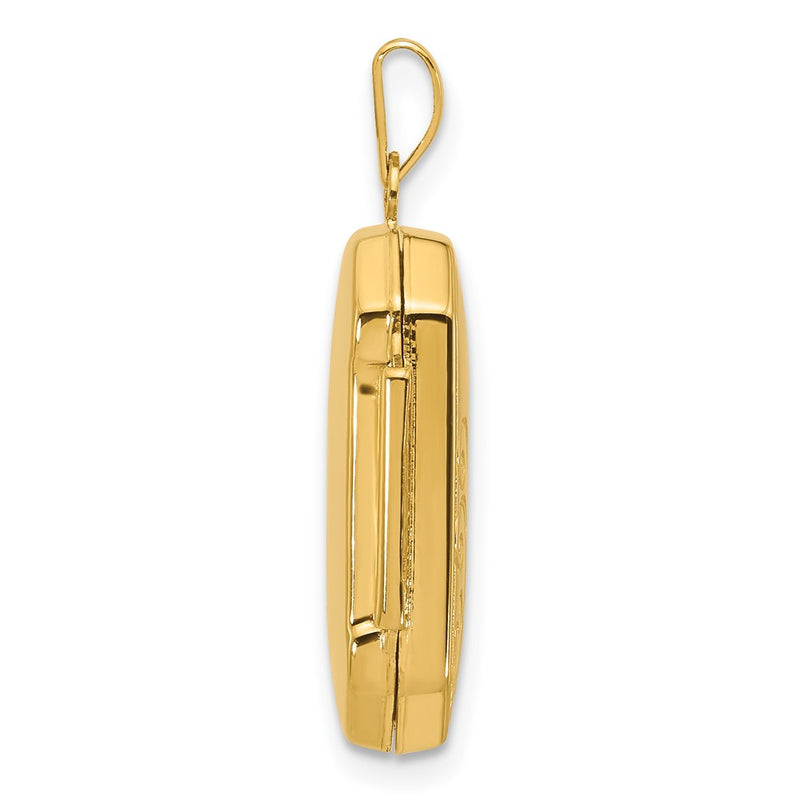 14K Yellow Gold Half Point Diamond Polished Floral And Star 20mm Rectangle Locket