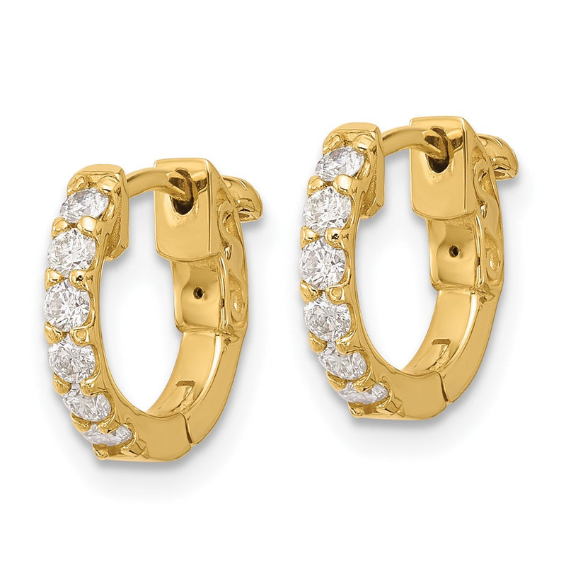 14K Yellow Gold .42 carat Diamond Round Hoop w/Safety Clasp Earrings