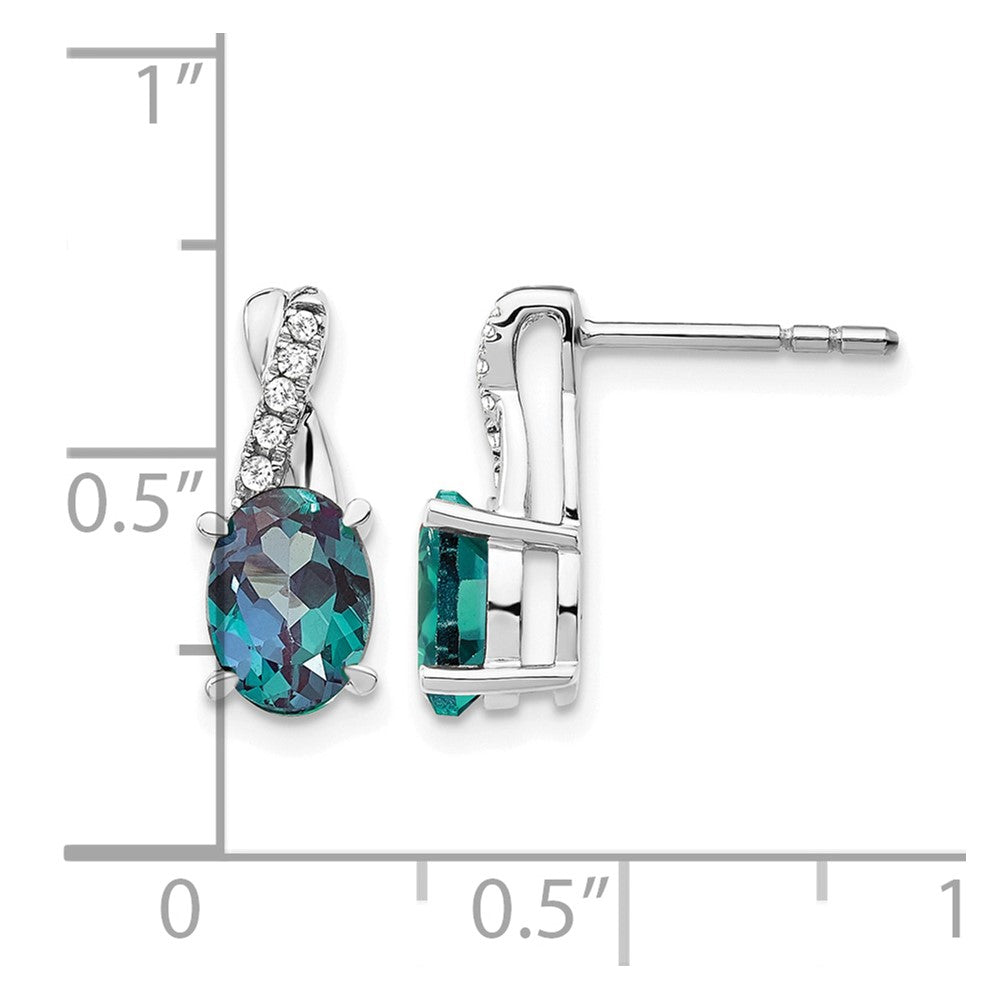 14K White Gold 7x5 Oval June/Lab Created Alexandrite and Diamond Earrings