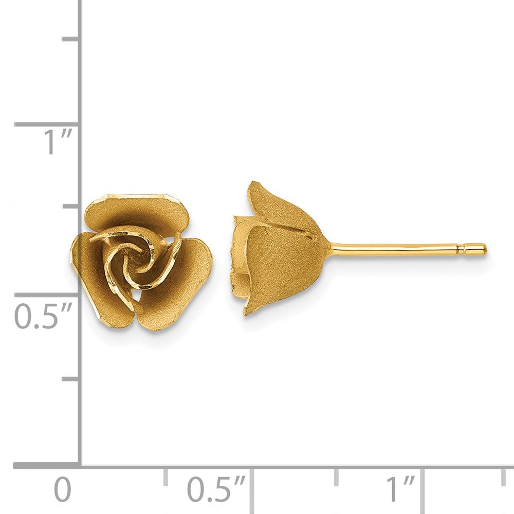 14K Yellow Gold Brushed Flower Post Earrings