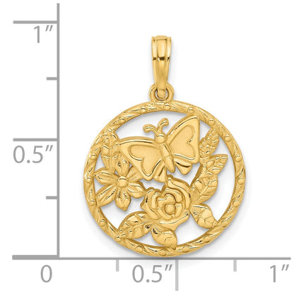 14K Yellow Gold Polished Fancy Butterfly and Flowers Charm