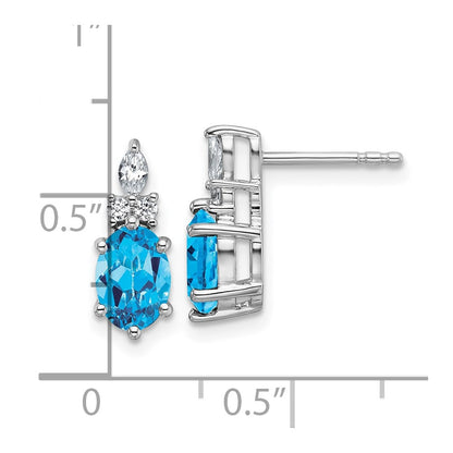 14K White Gold Diamond and 7x5 Oval December/Blue Topaz Post Earrings
