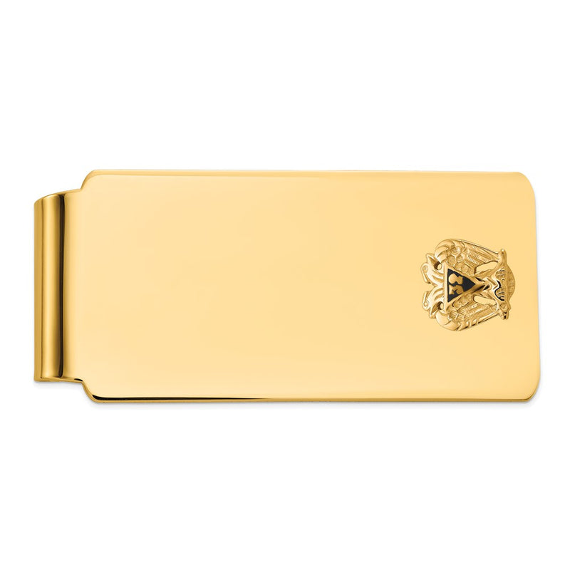 14K Yellow Gold Men's Polished and Textured with Black Enamel 32 Degree Scottish Rite Masonic Small Money Clip