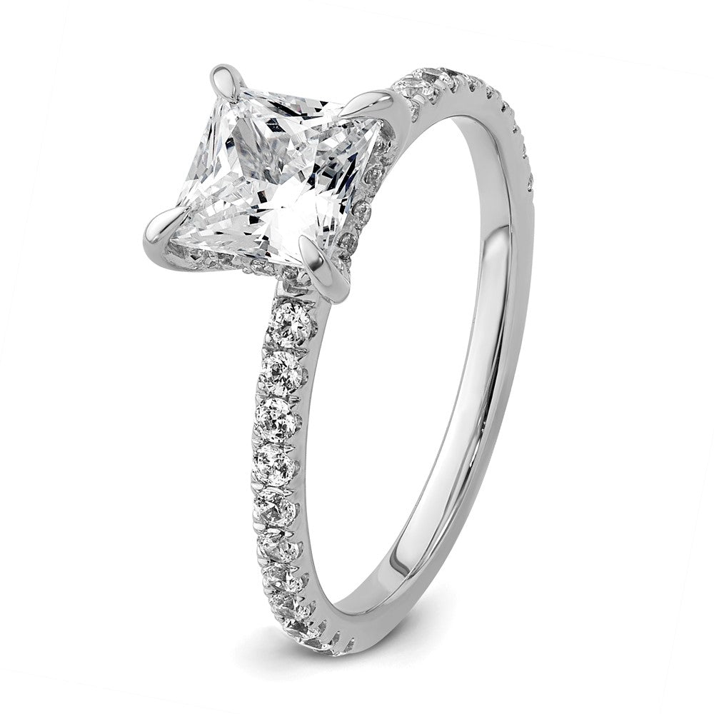 14K White Gold 2 carat Certified Lab Grown Diamond VS+ F+ Princess Complete Solitaire with Flair Engagement Ring