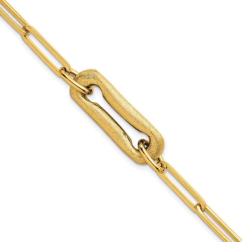 14K Yellow Gold Polished And Brushed Paperclip Link 7.75 Inch Bracelet