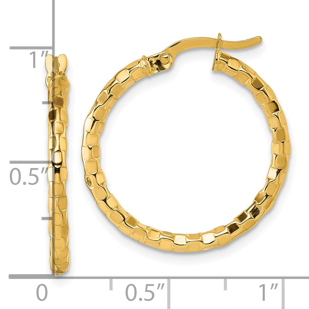 14K Yellow Gold Polished 2.3 x 24mm Textured Tube Hoop Earrings