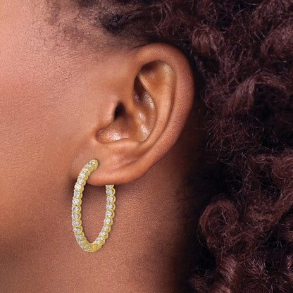14K Yellow Gold 3.1 carat Diamond In/Out Oval Hoop w/Safety Clasp Earrings