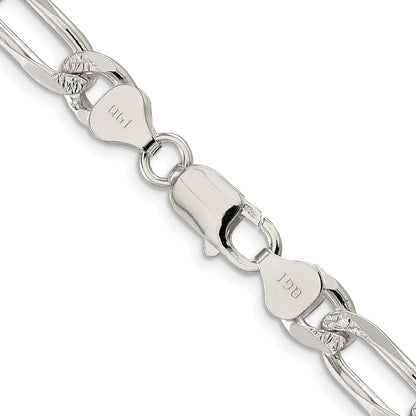Sterling Silver Rhodium-plated 8mm Pav‚ Flat Figaro Chain Necklace