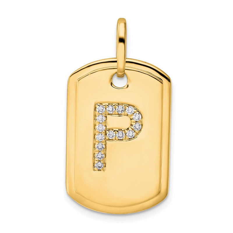 14K Yellow Gold Diamond Initial P Dog Tag Charm