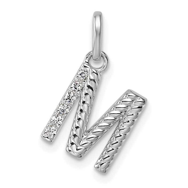 14K White Gold Twisted .05 ct. Diamond Initial M Charm