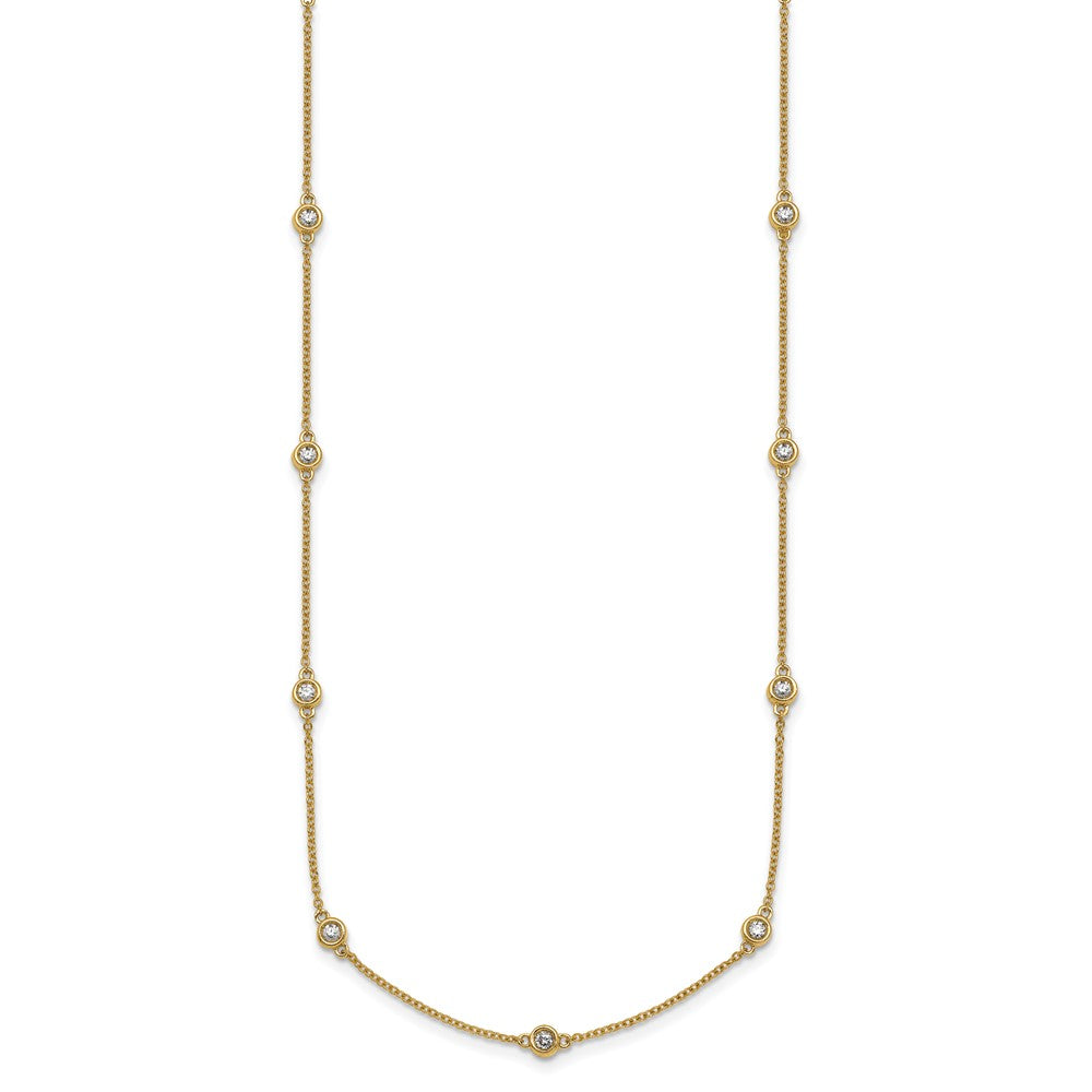 14K Yellow Gold Complete 1/2 carat Bezel-set Diamond and Cable Chain 15-Station 18 Inch Necklace