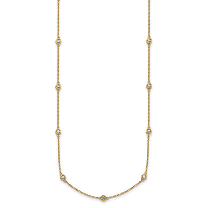 14K Yellow Gold Complete 1/2 carat Bezel-set Diamond and Cable Chain 15-Station 18 Inch Necklace