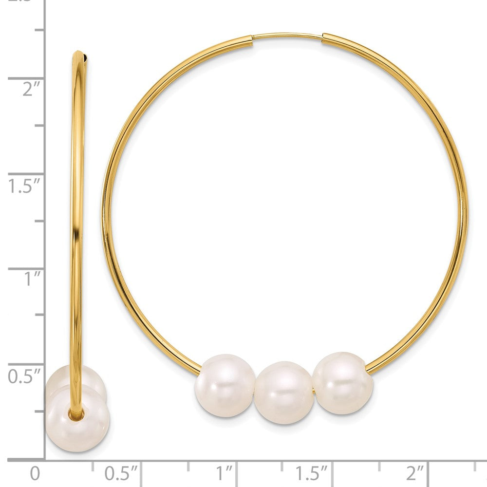 14K Yellow Gold 8-9mm Round Freshwater Cultured 3-Pearl Endless Hoop Earrings