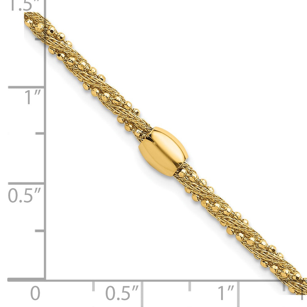 14K Yellow Gold Polished and Textured Twisted with Bead 7.25 Inch Bracelet