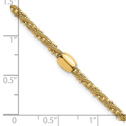 14K Yellow Gold Polished and Textured Twisted with Bead 7.25 Inch Bracelet