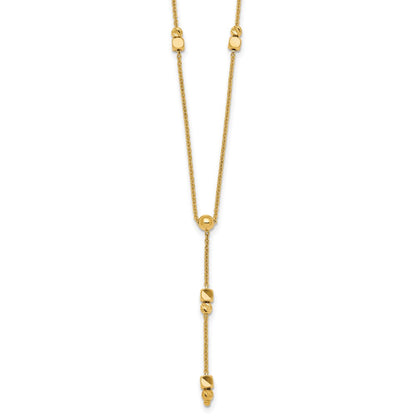14K Yellow Gold Polished Diamond-cut and Beaded 16 Inch Lariat Necklace Plus 2 Inch Extender