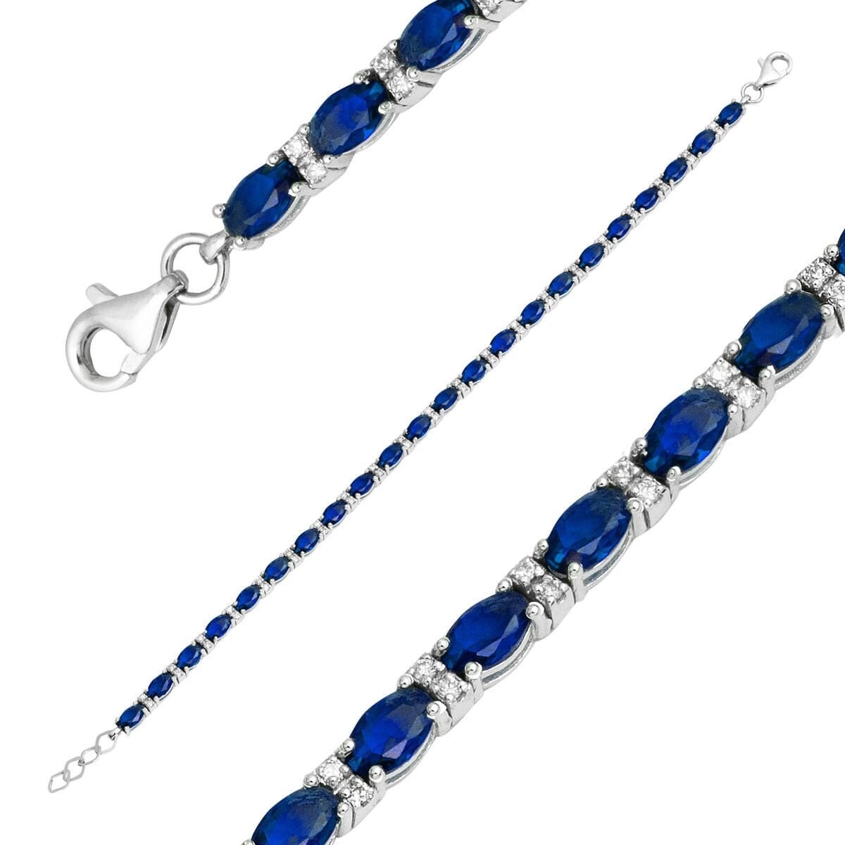 14K White Gold Tennis Diamond Sapphire Bracelet