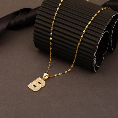 14K Yellow Gold Initial B Cubic Zirconia Initial Necklace