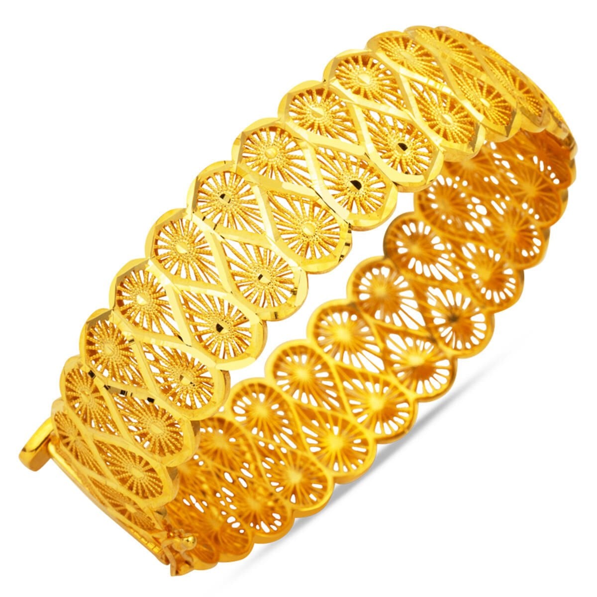 22K Yellow Gold Teardrop Hinged Cuff Bracelet