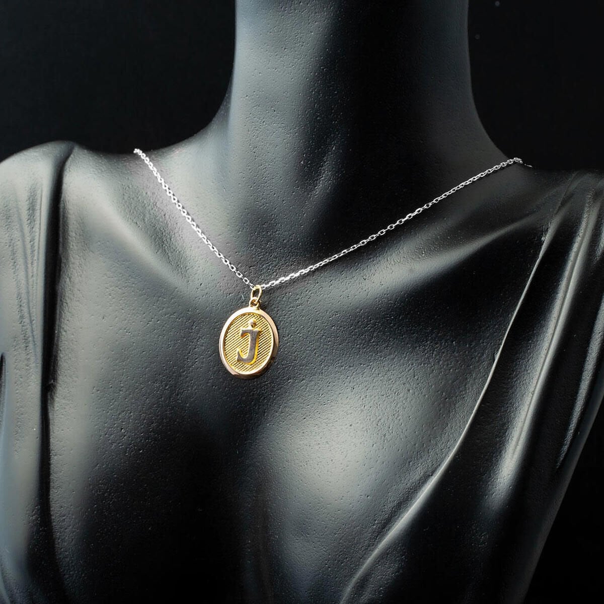 14K Yellow Gold Initial J Oval Pendant