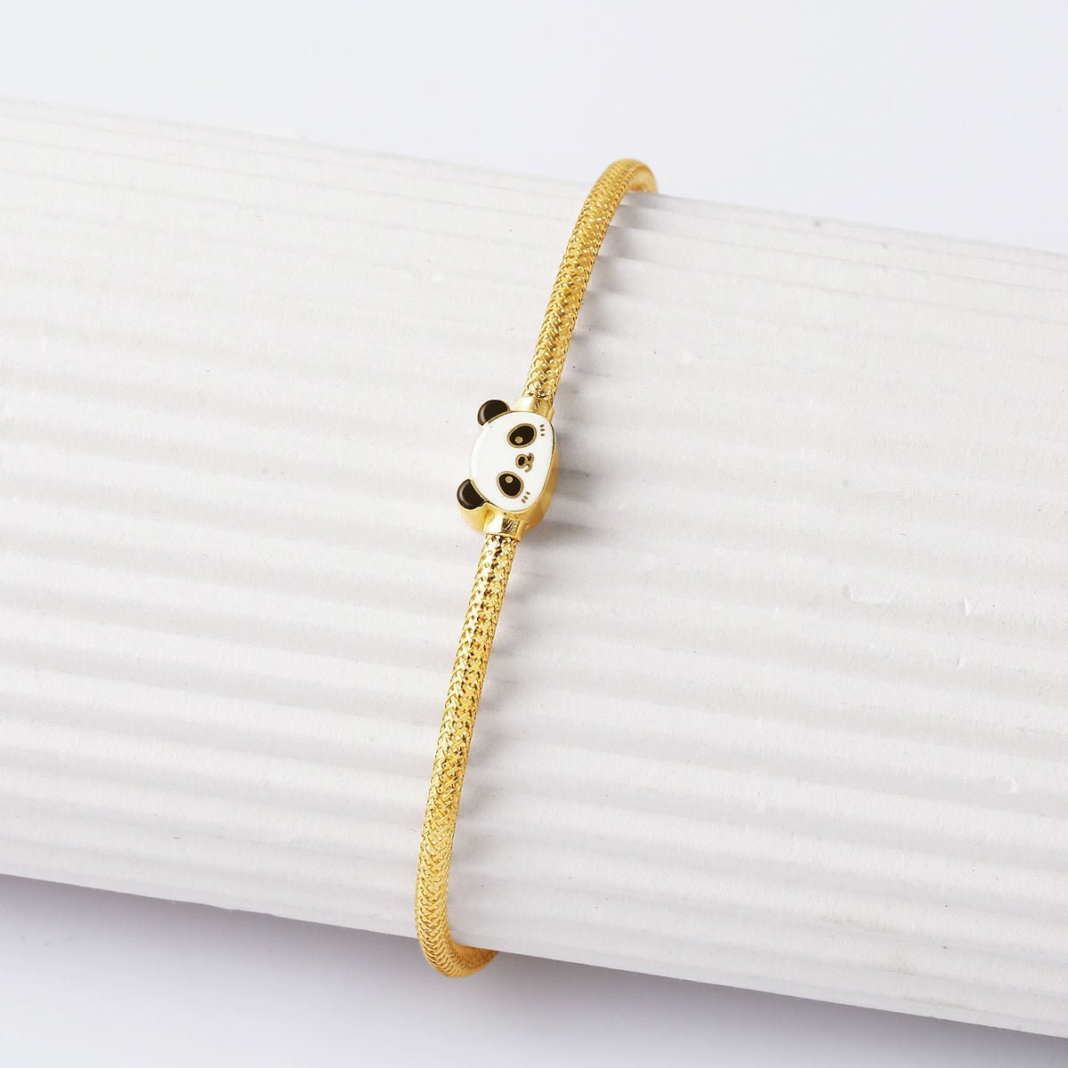 14K Yellow Gold Italian Panda Enamel Children's Bangle