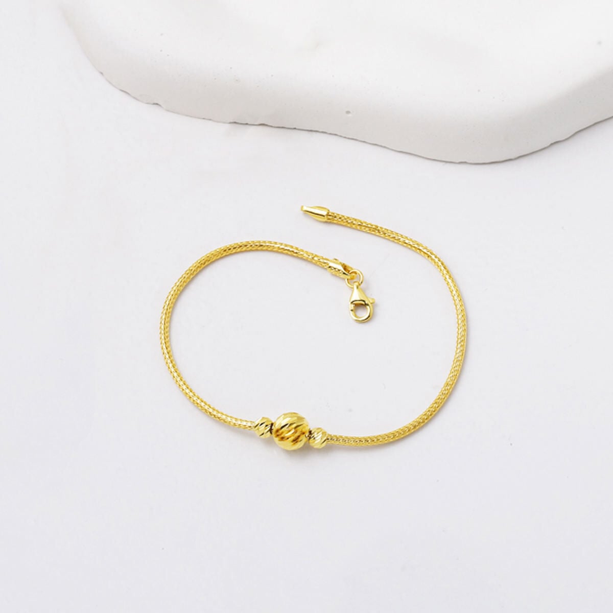 14K Yellow Gold Kazaziye Chain Gold Bead Bracelet