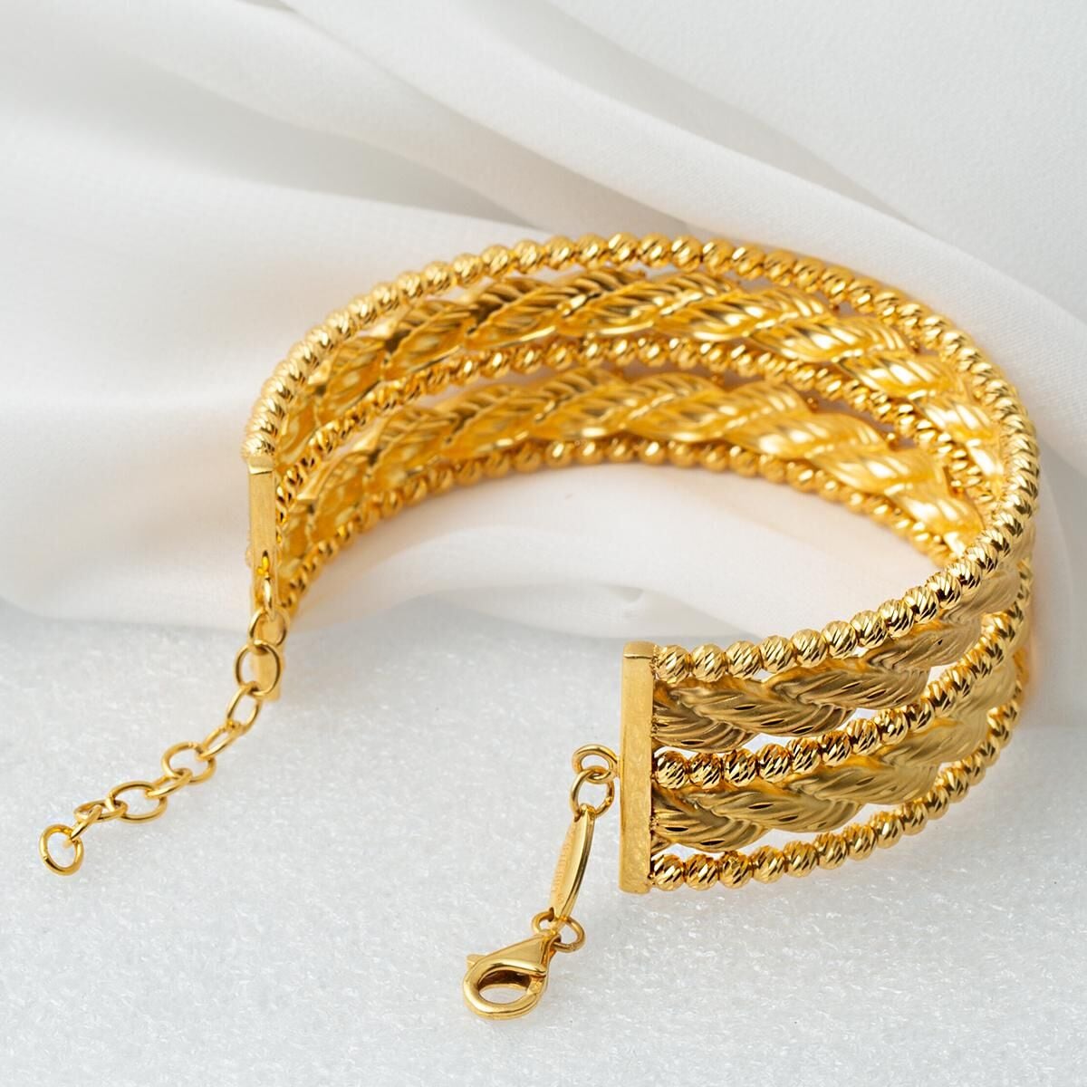 22K Yellow Gold Bead Wide Cuff Hinged Cuff Bangle (35 g)