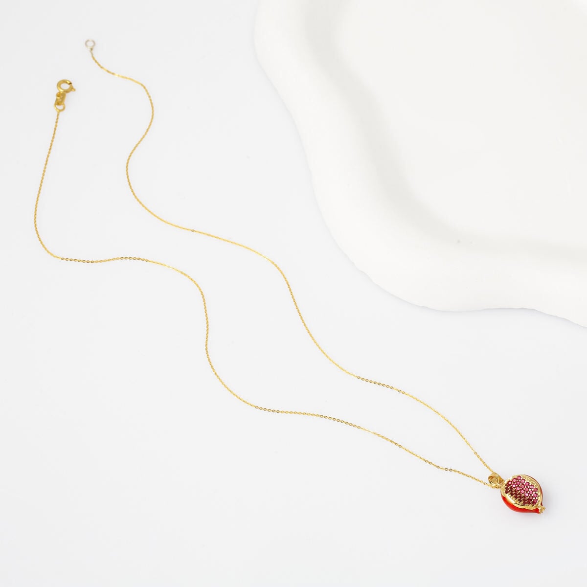 14K Yellow Gold Pomegranate Enamel Pendant