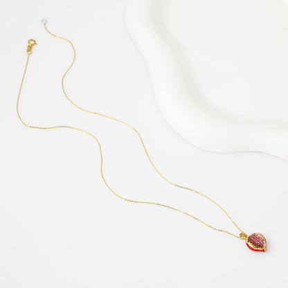 14K Yellow Gold Pomegranate Enamel Pendant
