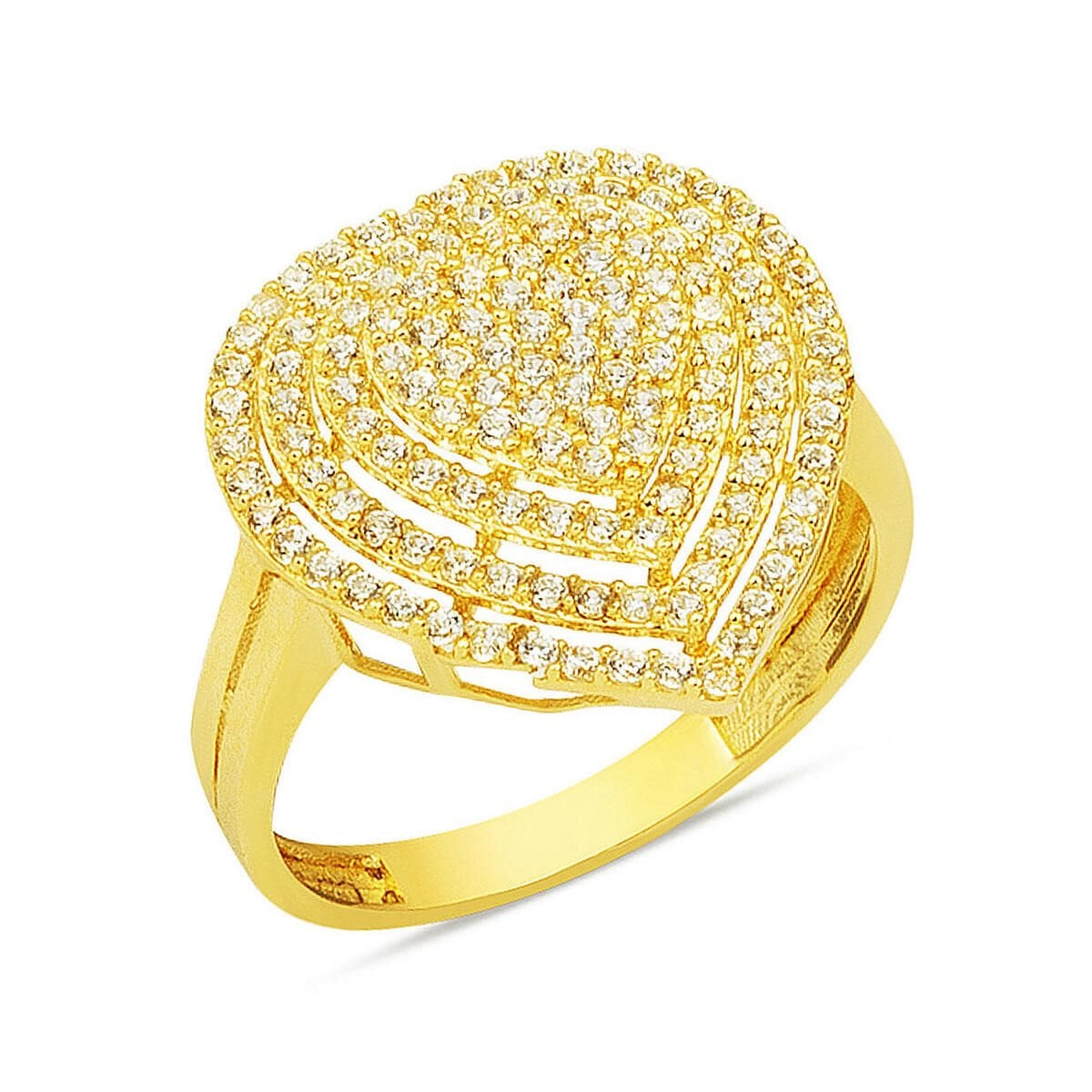 14K Yellow Gold Sparkling Heart Cubic Zirconia Ring